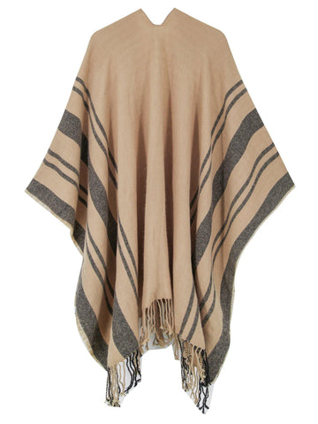 Stripe Fringe Poncho - Shopmossrose